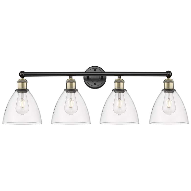 Image 1 Bristol Glass 34.5"W 4 Light Black Brass Bath Light With Clear Shade
