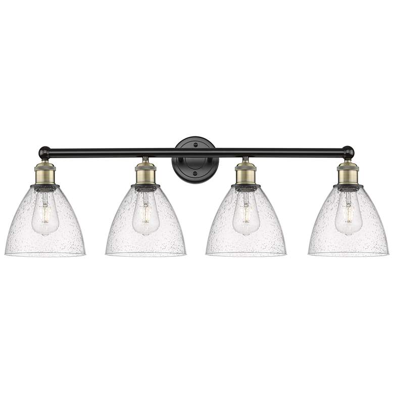 Image 1 Bristol Glass 34.5"W 4 Light Black Brass Bath Light With Seedy Shade