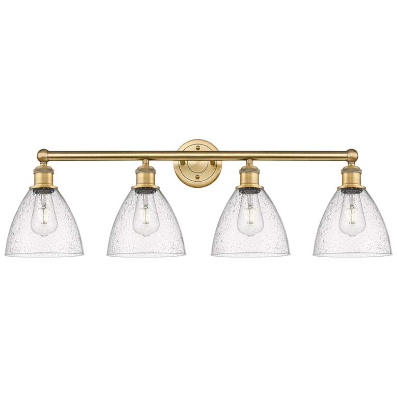Image 1 Bristol Glass 34.5"W 4 Light Brushed Brass Bath Light With Seedy Shade