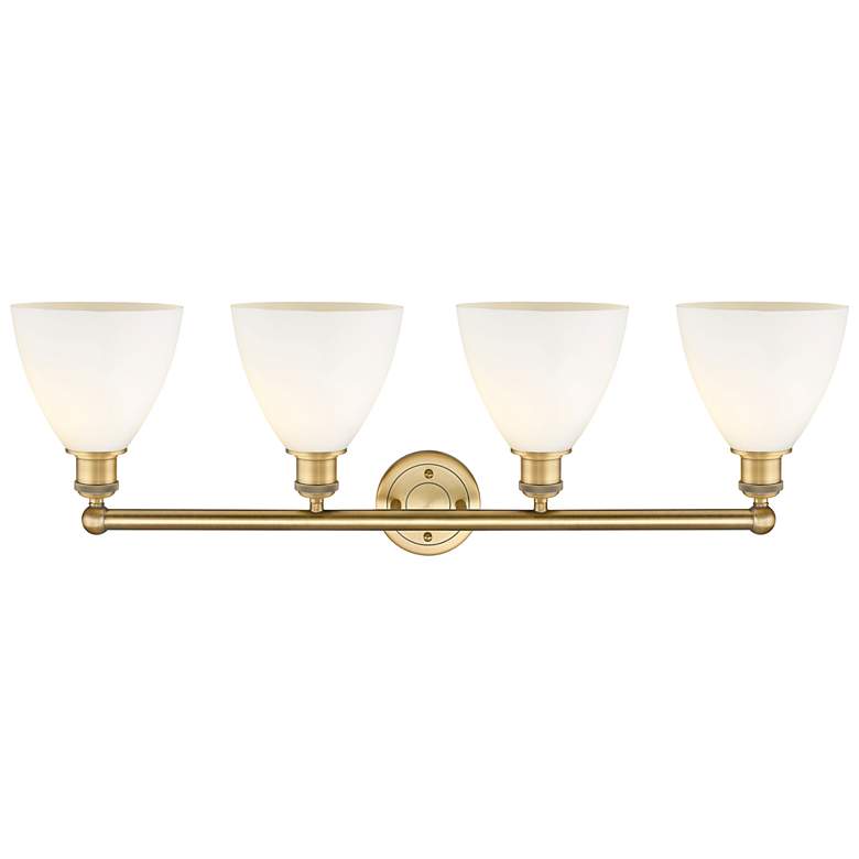 Image 2 Bristol Glass 34.5"W 4 Light Brushed Brass Bath Light With White Shade more views