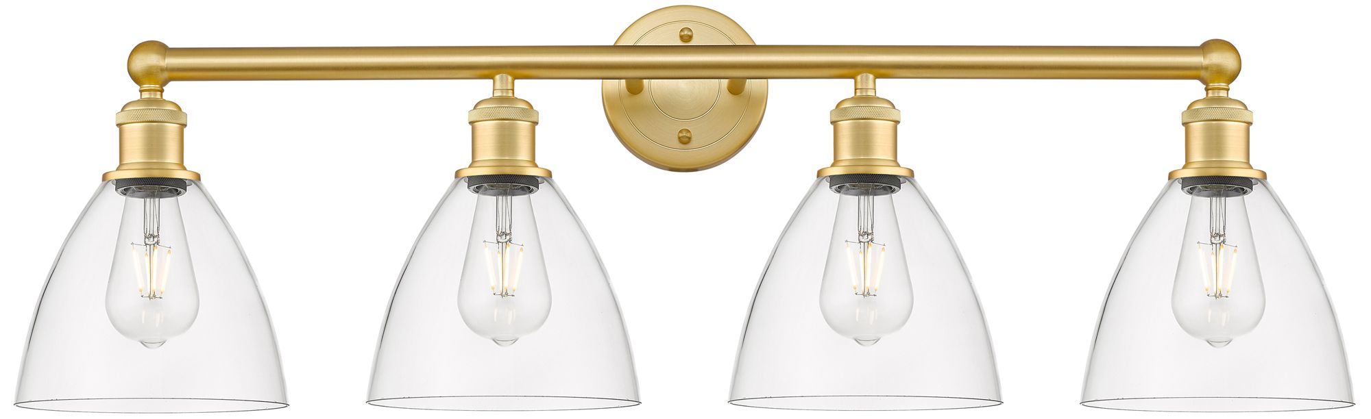 Bristol Glass 34.5"W 4 Light Satin Gold Bath Vanity Light With Clear S