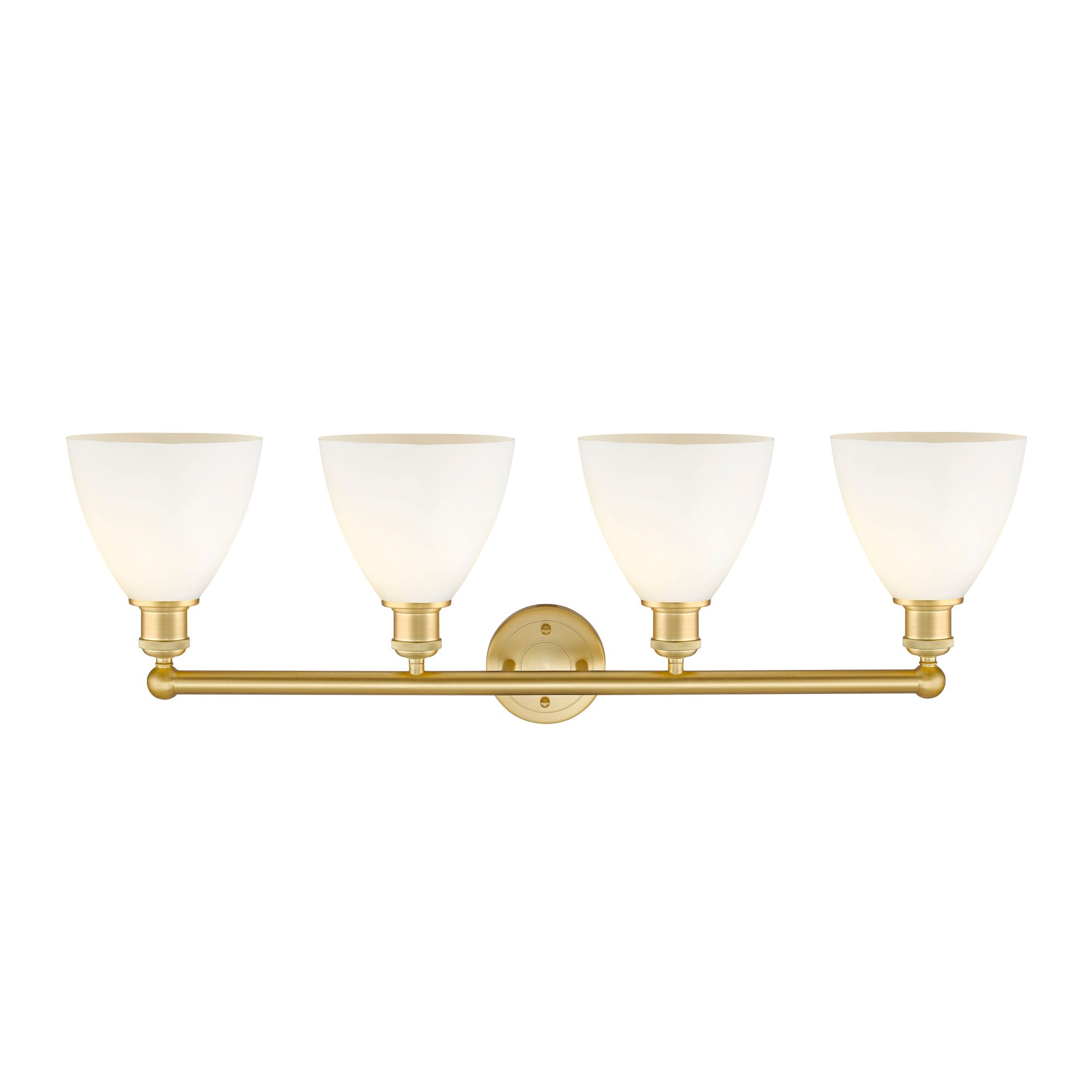 Image 2 Bristol Glass 34.5"W 4 Light Satin Gold Bath Vanity Light With White S more views