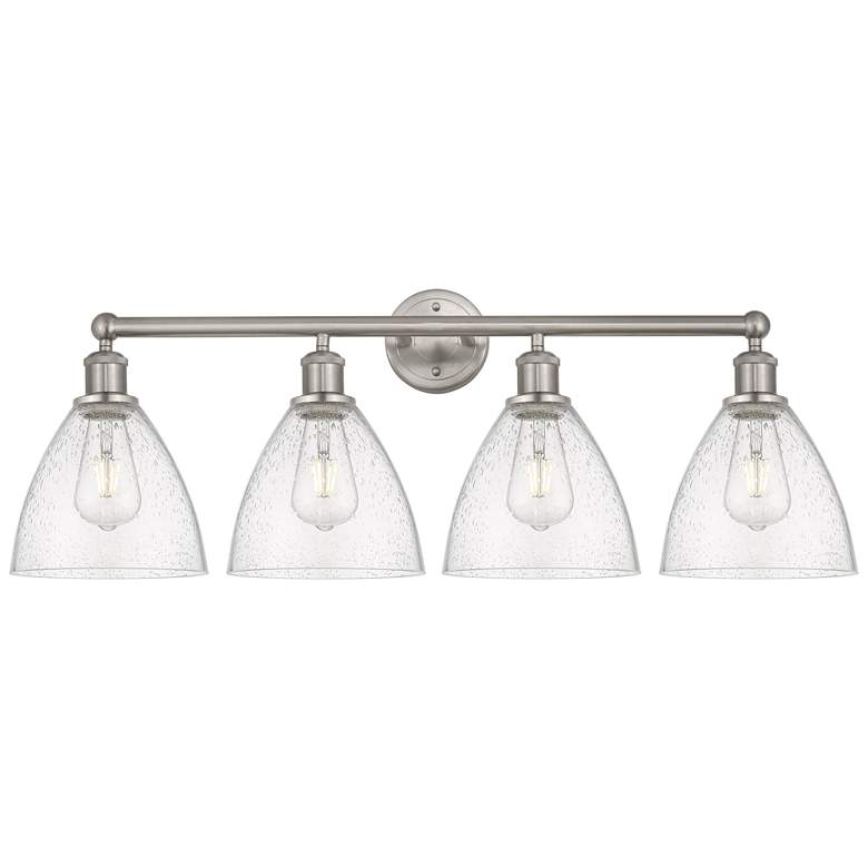 Image 1 Bristol Glass 35" 4-Light Brushed Satin Nickel Bath Light w/ Seedy Sha
