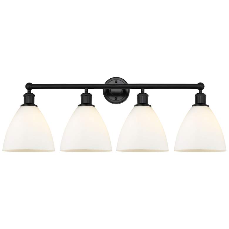 Image 1 Bristol Glass 35" 4-Light Matte Black Bath Light w/ Matte White Shade