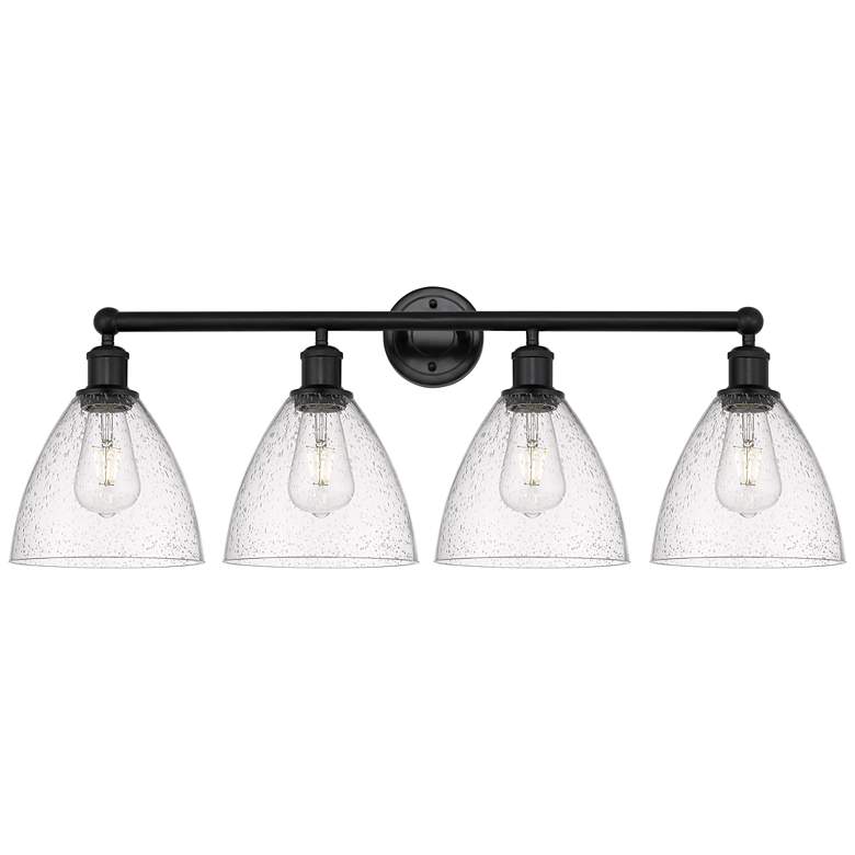 Image 1 Bristol Glass 35" 4-Light Matte Black Bath Light w/ Seedy Shade