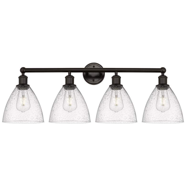 Image 1 Bristol Glass 35" 4-Light Oil Rubbed Bronze Bath Light w/ Seedy Shade
