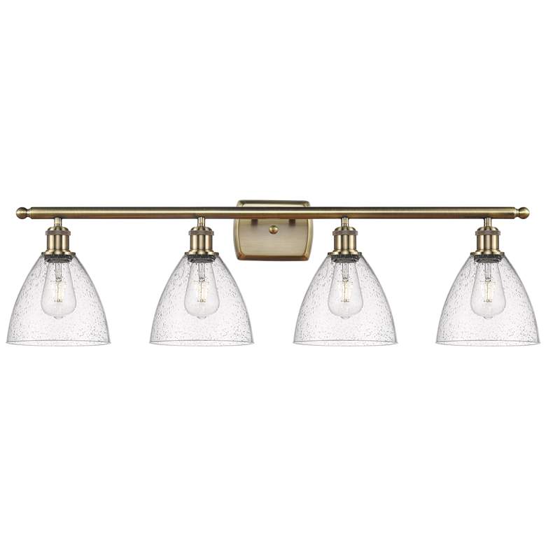Image 1 Bristol Glass 4 Light 38" Bath Light - Antique Brass - Seedy Shade
