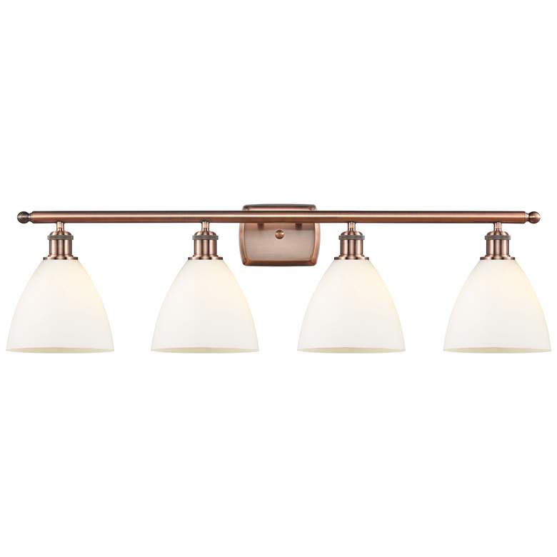 Image 1 Bristol Glass 4 Light 38" Bath Light - Antique Copper - Matte White Sh