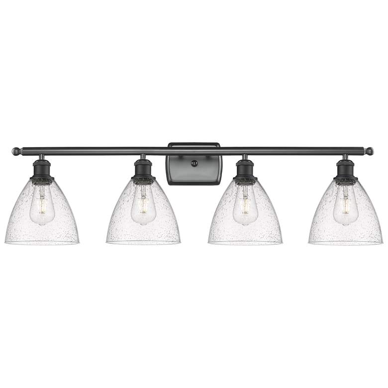 Image 1 Bristol Glass 4 Light 38" Bath Light - Matte Black - Seedy Shade