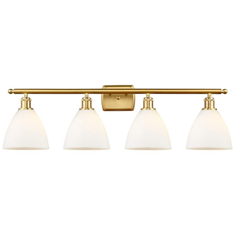 Image 1 Bristol Glass 4 Light 38" Bath Light - Satin Gold - Matte White Shade