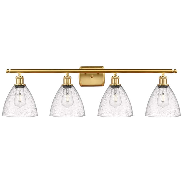 Image 1 Bristol Glass 4 Light 38" Bath Light - Satin Gold - Seedy Shade
