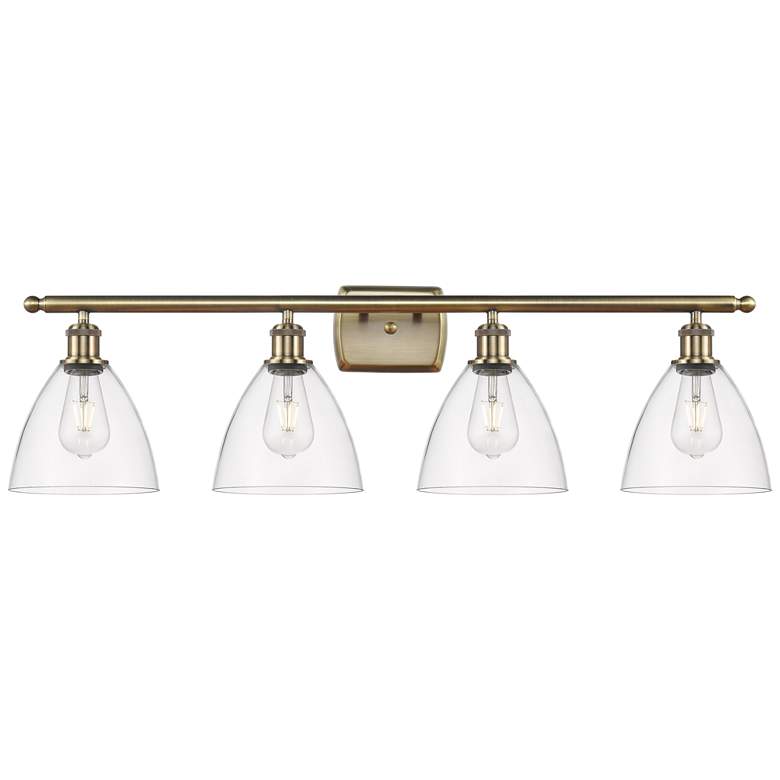 Image 1 Bristol Glass 4 Light 38" LED Bath Light - Antique Brass - Clear Shade