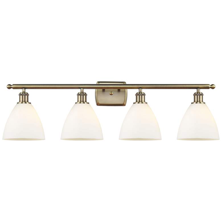 Image 1 Bristol Glass 4 Light 38" LED Bath Light - Antique Brass - White Shade