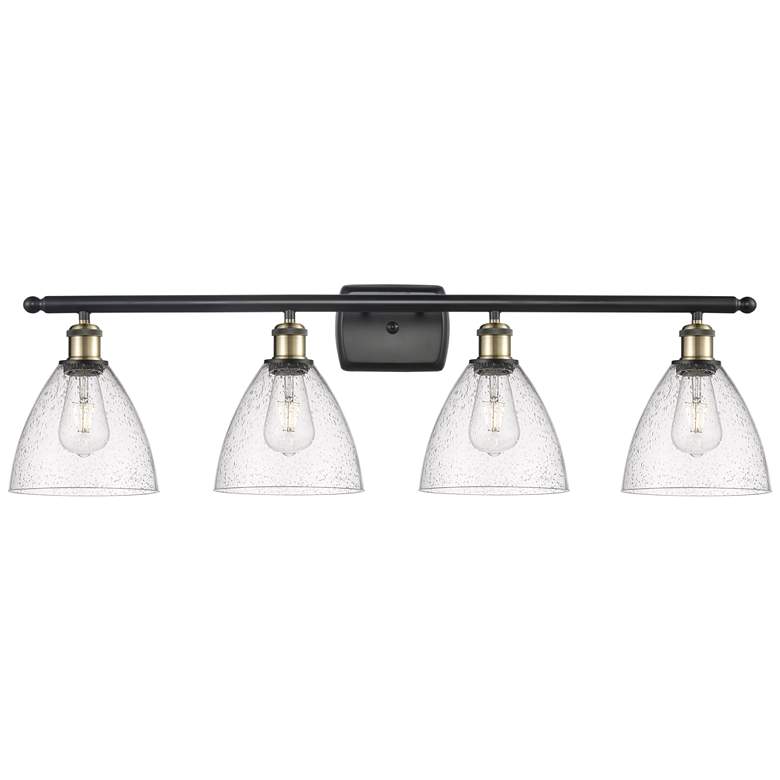 Image 1 Bristol Glass 4 Light 38" LED Bath Light - Black Brass - Seedy Shade
