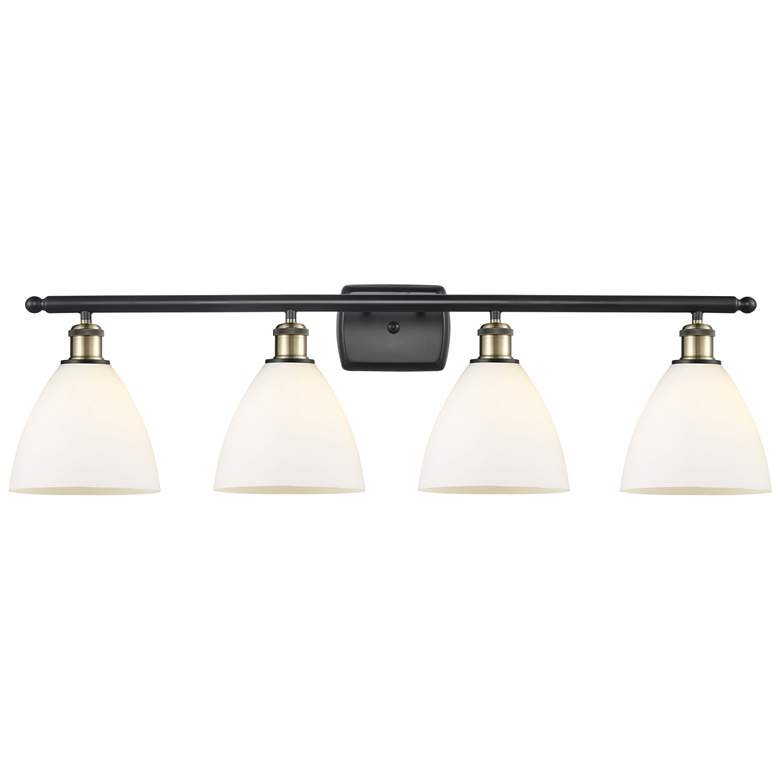 Image 1 Bristol Glass 4 Light 38" LED Bath Light - Black Brass - White Shade