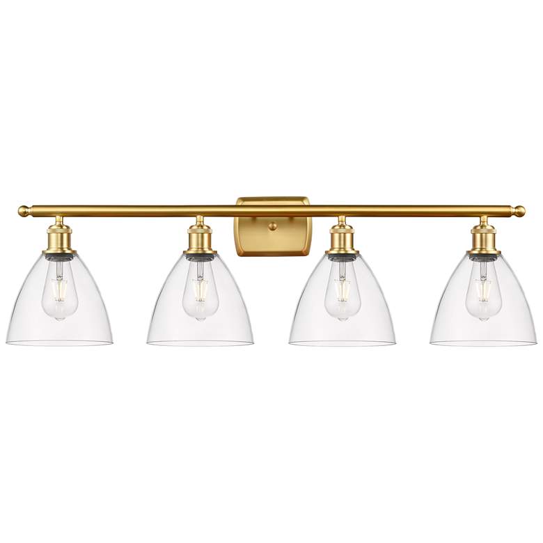 Image 1 Bristol Glass 4 Light 38" LED Bath Light - Satin Gold - Clear Shade