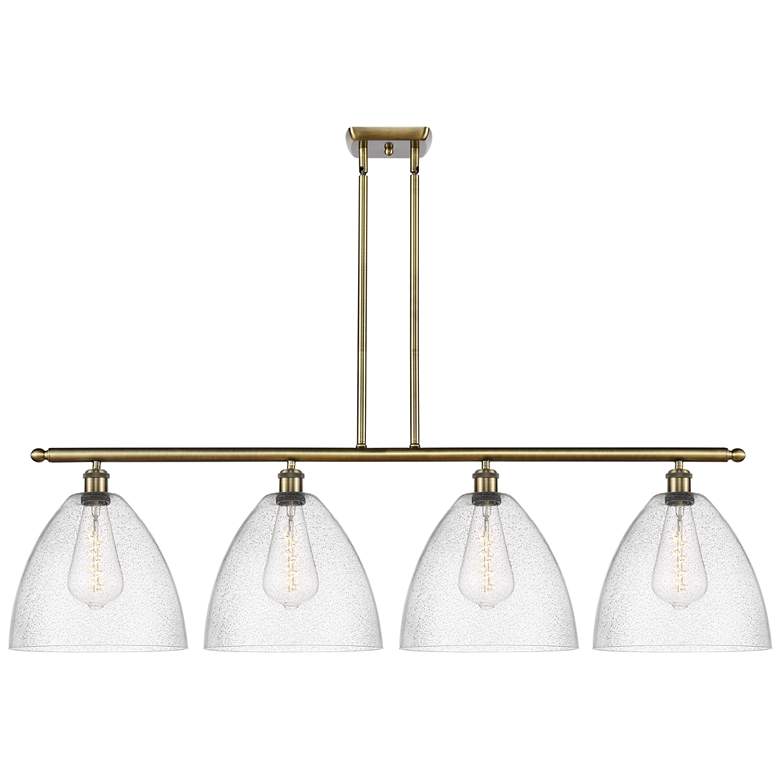 Image 1 Bristol Glass 4 Light 50" LED Island Light - Antique Brass - Seedy Sh