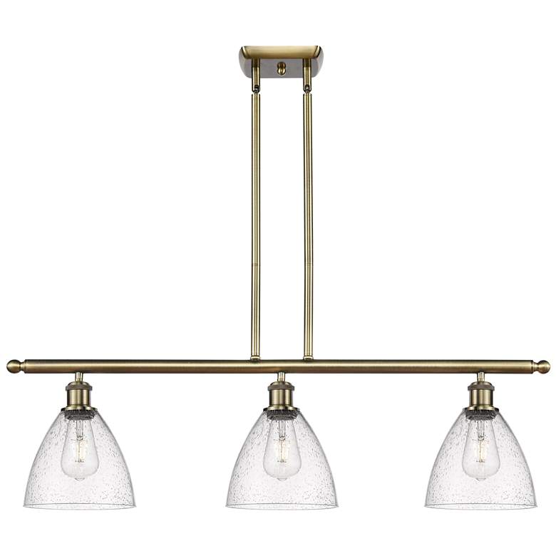 Image 1 Bristol Glass 7.5" 3 Light 36" Island Light - Antique Brass - Se