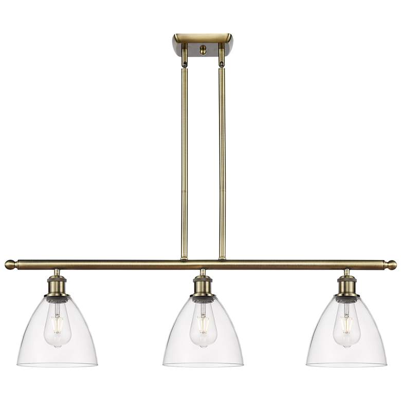 Image 1 Bristol Glass 7.5" 3 Light 36" LED Island Light - Antique Brass