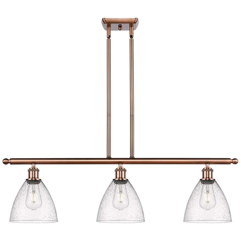 Image 1 Bristol Glass 7.5" 3 Light 36" LED Island Light - Antique Copper