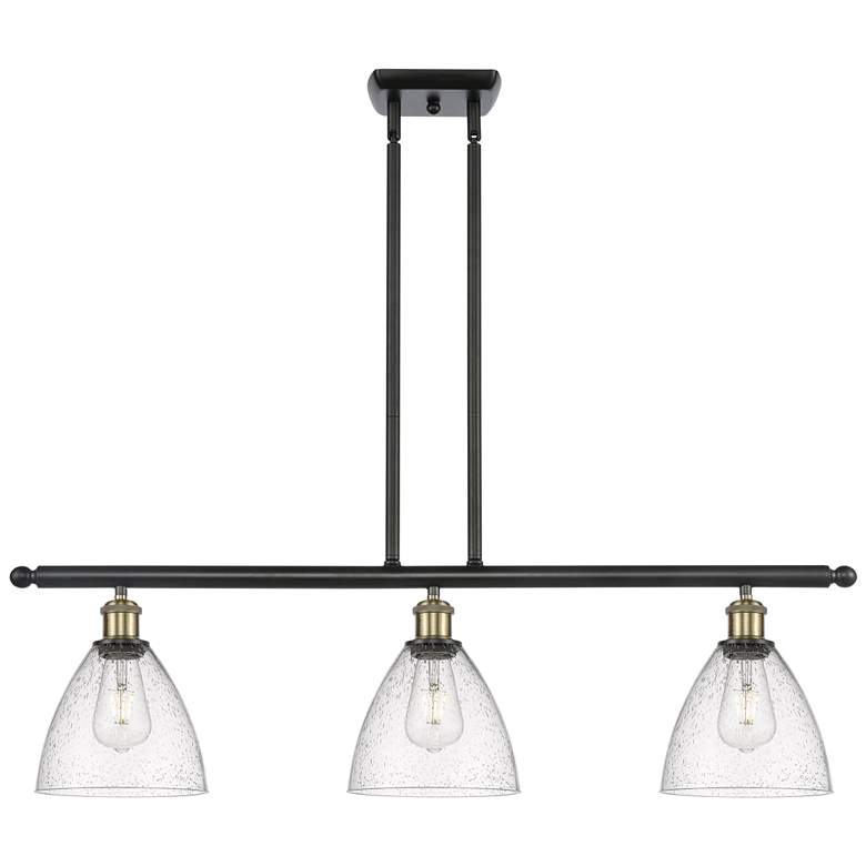 Image 1 Bristol Glass 7.5" 3 Light 36" LED Island Light - Black Brass -