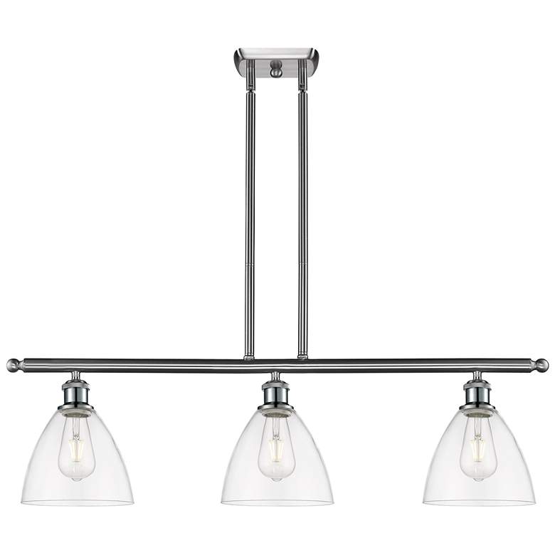Image 1 Bristol Glass 7.5" 3 Light 36" LED Island Light - Satin Nickel -