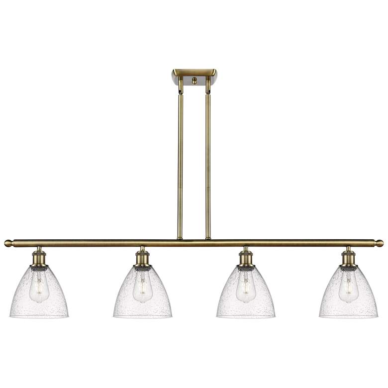 Image 1 Bristol Glass 7.5" 4 Light 48" Island Light - Antique Brass - Se