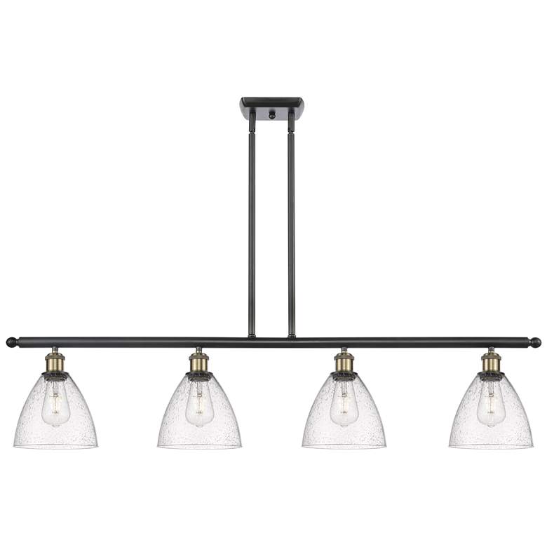 Image 1 Bristol Glass 7.5" 4 Light 48" Island Light - Black Antique Brass