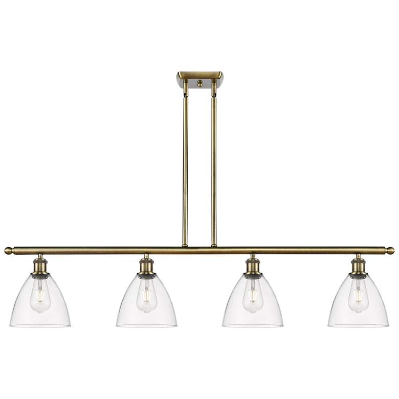 Image 1 Bristol Glass 7.5" 4 Light 48" LED Island Light - Antique Brass