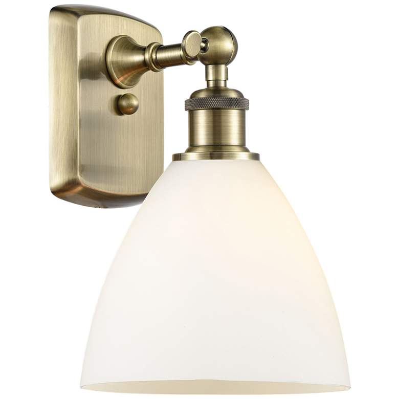 Image 1 Bristol Glass 7.5" 8" Incandescent Sconce - Brass Finish - White