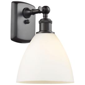 Bristol Glass 7.5" 8" Incandescent Sconce - Bronze Finish - White Bristol Glass 7.5" 8" Incandescent Sconce - Bronze Finish - White