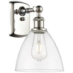 Bristol Glass 7.5" 8" Incandescent Sconce - Nickel Finish - Clear