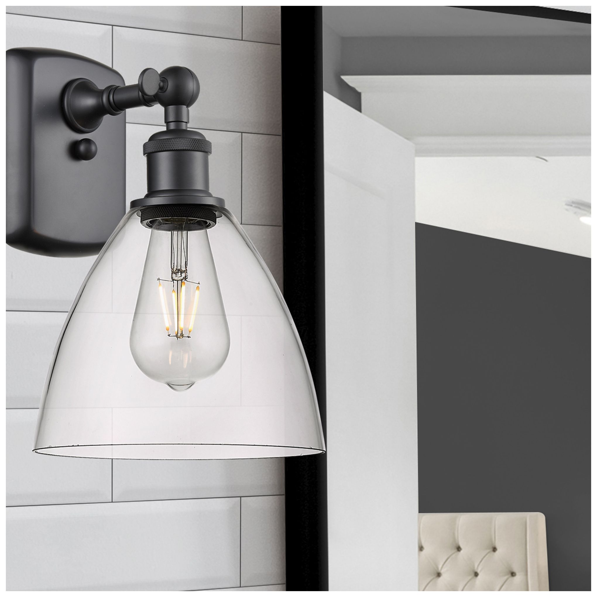 Image 2 Bristol Glass 7.5" 8" LED Sconce - Matte Black Finish - Clear Sha more views