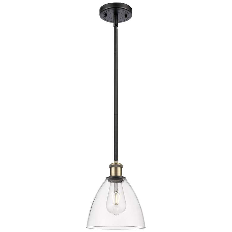 Image 1 Bristol Glass 7.5" Wide Black Brass Stem Hung Mini Pendant w/ Clear Sh