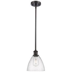 Bristol Glass 7.5" Wide Bronze Stem Hung Mini Pendant w/ Seedy Shade Bristol Glass 7.5" Wide Bronze Stem Hung Mini Pendant w/ Seedy Shade