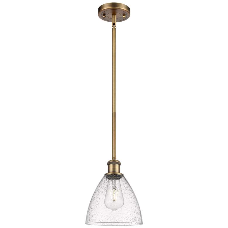 Image 1 Bristol Glass 7.5" Wide Brushed Brass Stem Hung Mini Pendant w/ Seedy