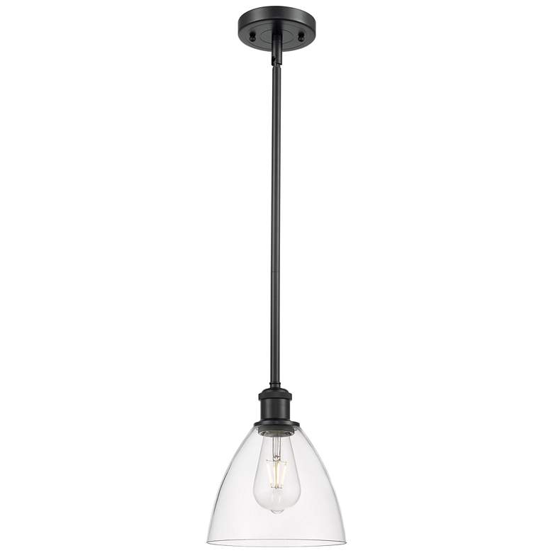 Image 1 Bristol Glass 7.5" Wide Matte Black Stem Hung Mini Pendant w/ Clear Sh