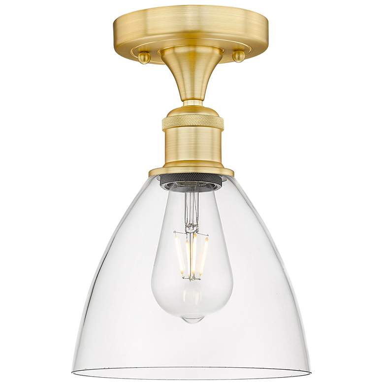 Image 1 Bristol Glass 7.5 inch Wide Satin Gold Semi.Flush Mount With Clear Glass S