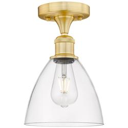 Bristol Glass 7.5&quot; Wide Satin Gold Semi.Flush Mount With Clear Glass S