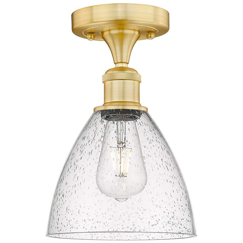Image 1 Bristol Glass 7.5" Wide Satin Gold Semi.Flush Mount With Seedy Glass S