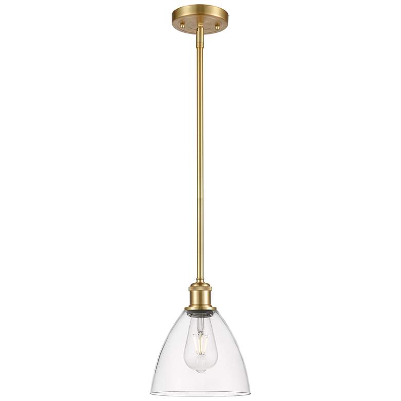Image 1 Bristol Glass 7.5" Wide Satin Gold Stem Hung Mini Pendant w/ Clear Sha