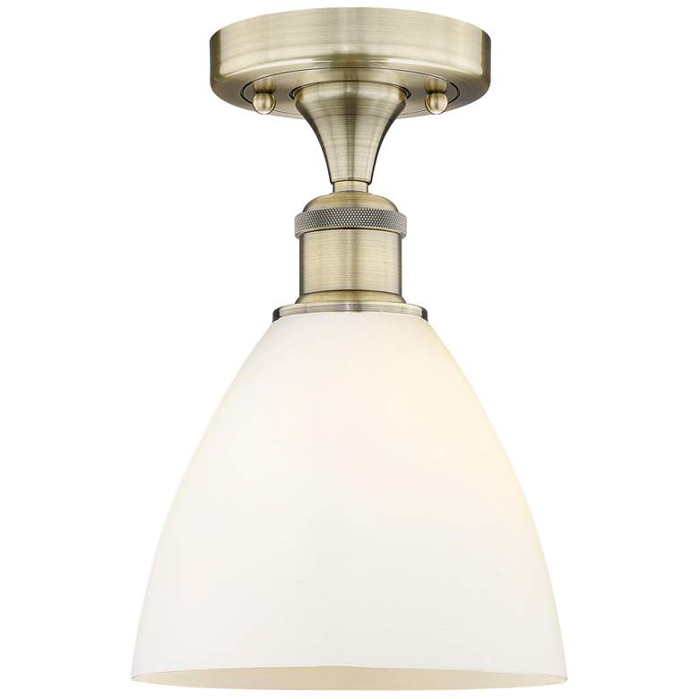 Image 1 Bristol Glass 7.5"W Antique Brass Semi.Flush Mount w/ White Shade