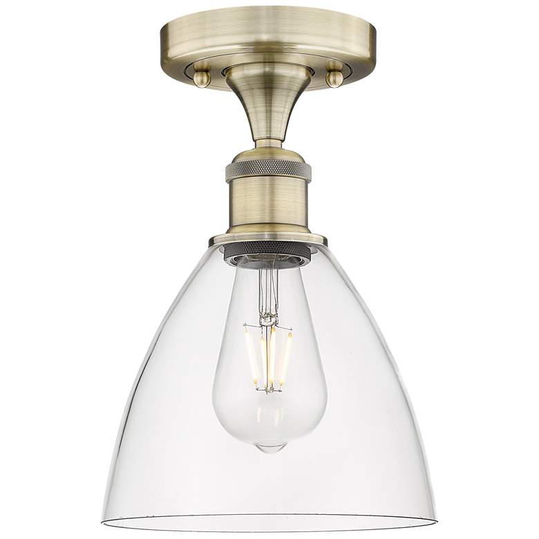 Image 1 Bristol Glass 7.5"W Antique Brass Semi.Flush Mount With Clear Glass Sh