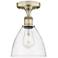 Bristol Glass 7.5"W Antique Brass Semi.Flush Mount With Clear Glass Sh
