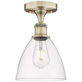 Bristol Glass 7.5"W Antique Brass Semi.Flush Mount With Clear Glass Sh Bristol Glass 7.5"W Antique Brass Semi.Flush Mount With Clear Glass Sh