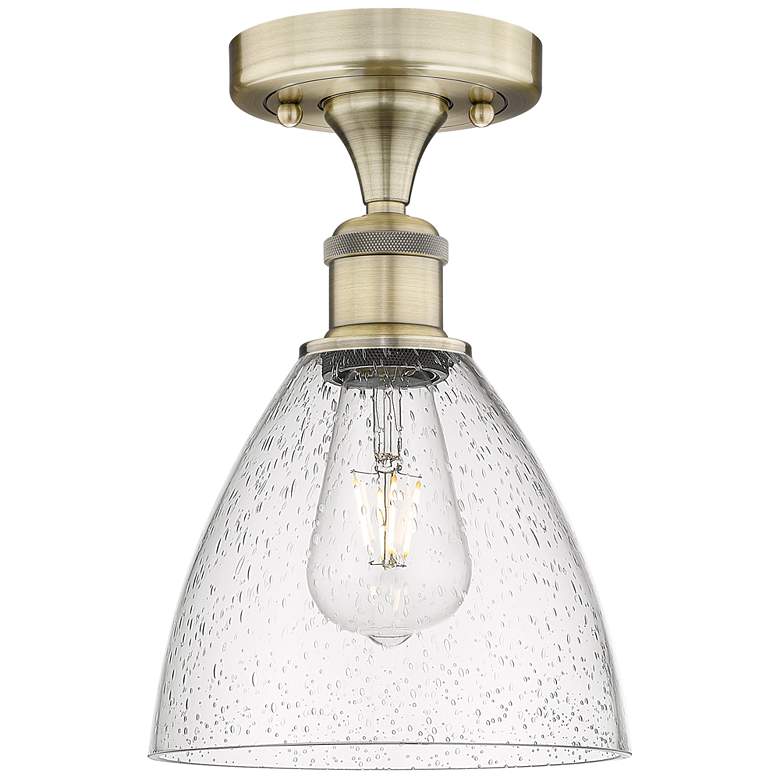 Image 1 Bristol Glass 7.5"W Antique Brass Semi.Flush Mount With Seedy Glass Sh