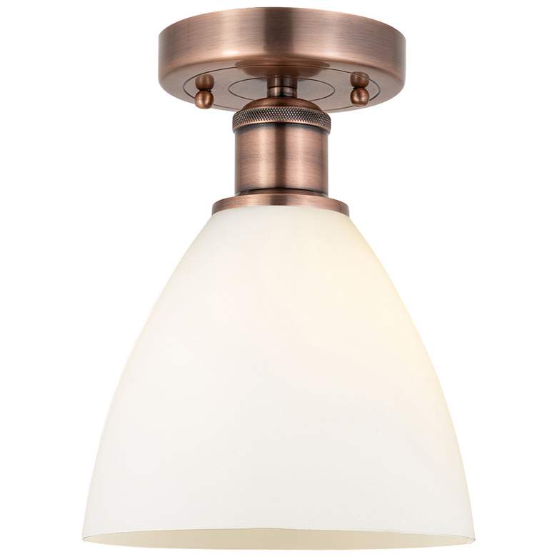 Image 1 Bristol Glass 7.5"W Antique Copper Semi.Flush Mount w/ White Shade