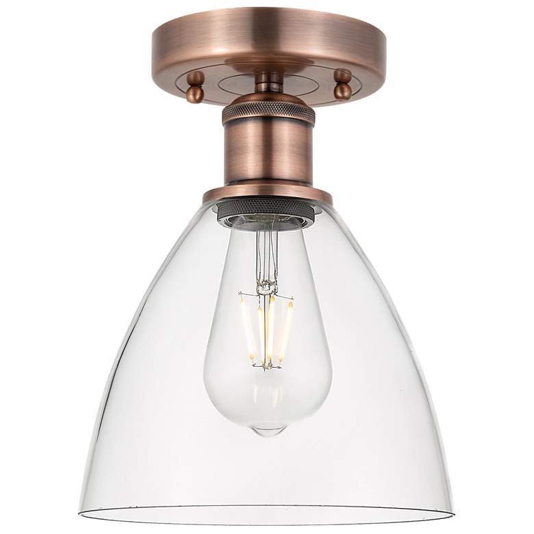 Image 1 Bristol Glass 7.5"W Antique Copper Semi.Flush Mount With Clear Glass S