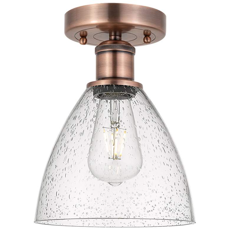 Image 1 Bristol Glass 7.5"W Antique Copper Semi.Flush Mount With Seedy Glass S