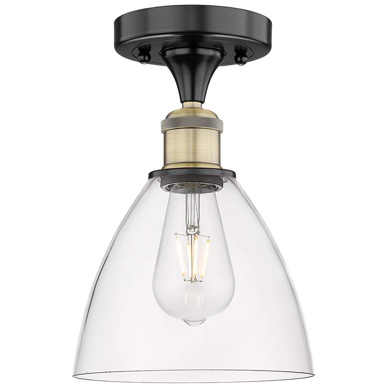 Image 1 Bristol Glass 7.5"W Black Antique Brass Semi.Flush Mount w/ Clear Shad